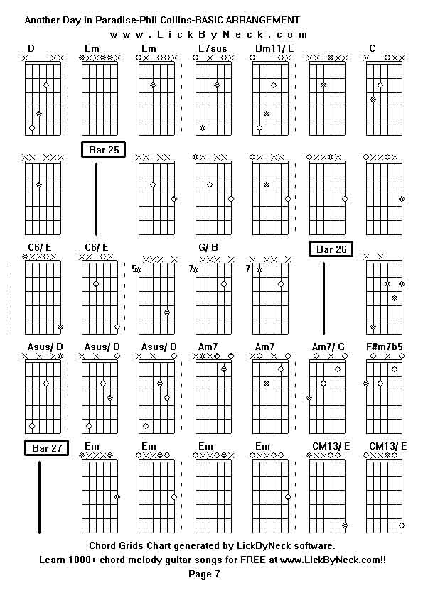 Chord Grids Chart of chord melody fingerstyle guitar song-Another Day in Paradise-Phil Collins-BASIC ARRANGEMENT,generated by LickByNeck software.